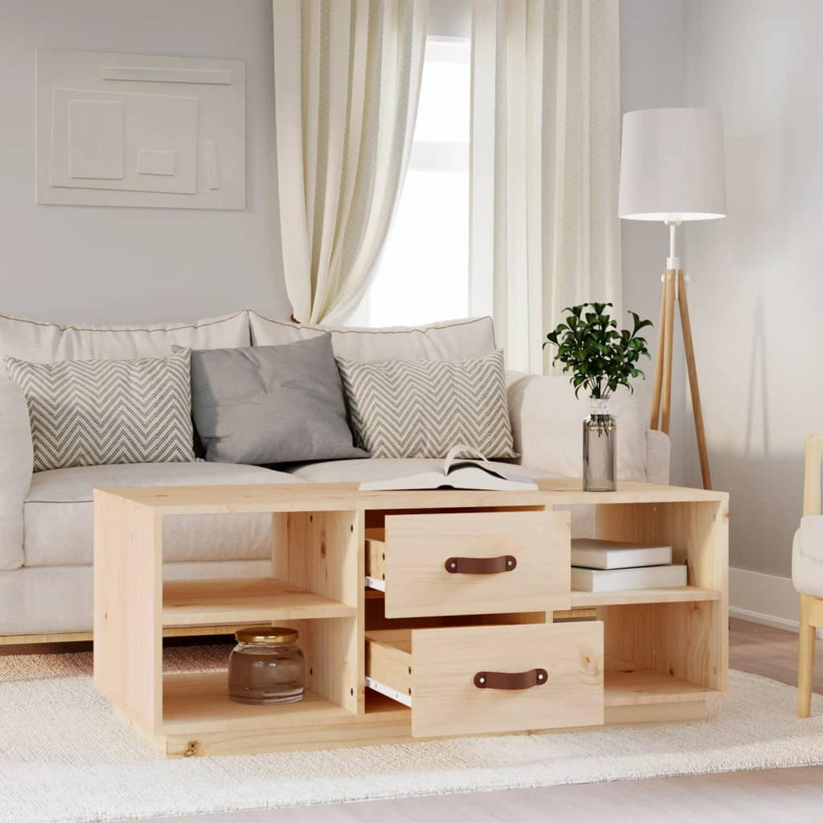 COUCHTISCH 100x50x41 cm Massivholz Kiefer - Hellbraun, Holz (100/50/41cm) - furnicato