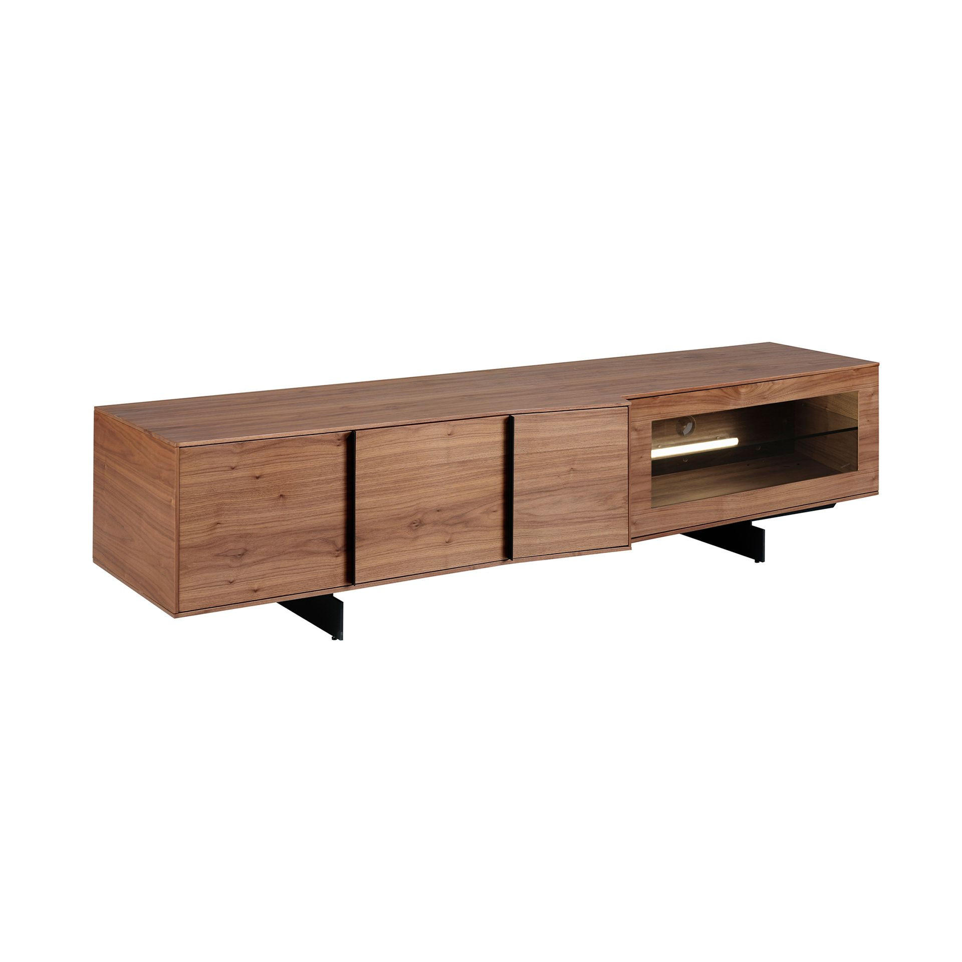 TV-ELEMENT TV-Schrank aus Nussbaum und schwarzem Stahl mit Innenbeleuchtung 200/55/48 cm - Walnussfarben/Schwarz, Holz (200/48/55cm) - ANGEL CERDA