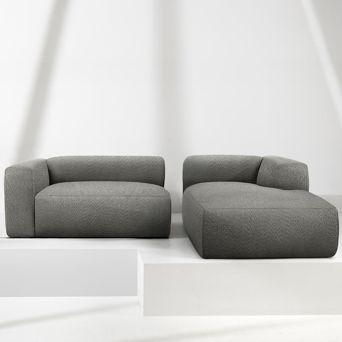 ECKSOFA RECHTS BUFFO, Stahlgrau - Grau, Holz/Holzwerkstoff (225/176cm) - KONSIMO®