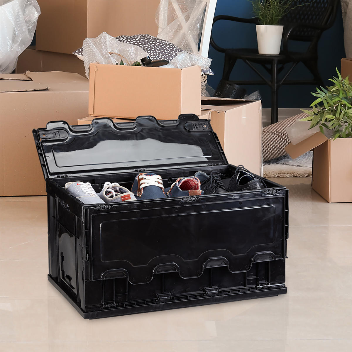 TRANSPORTBOX 60l - Schwarz, Kunststoff (58.5/32.5/39.5cm) - Relaxdays