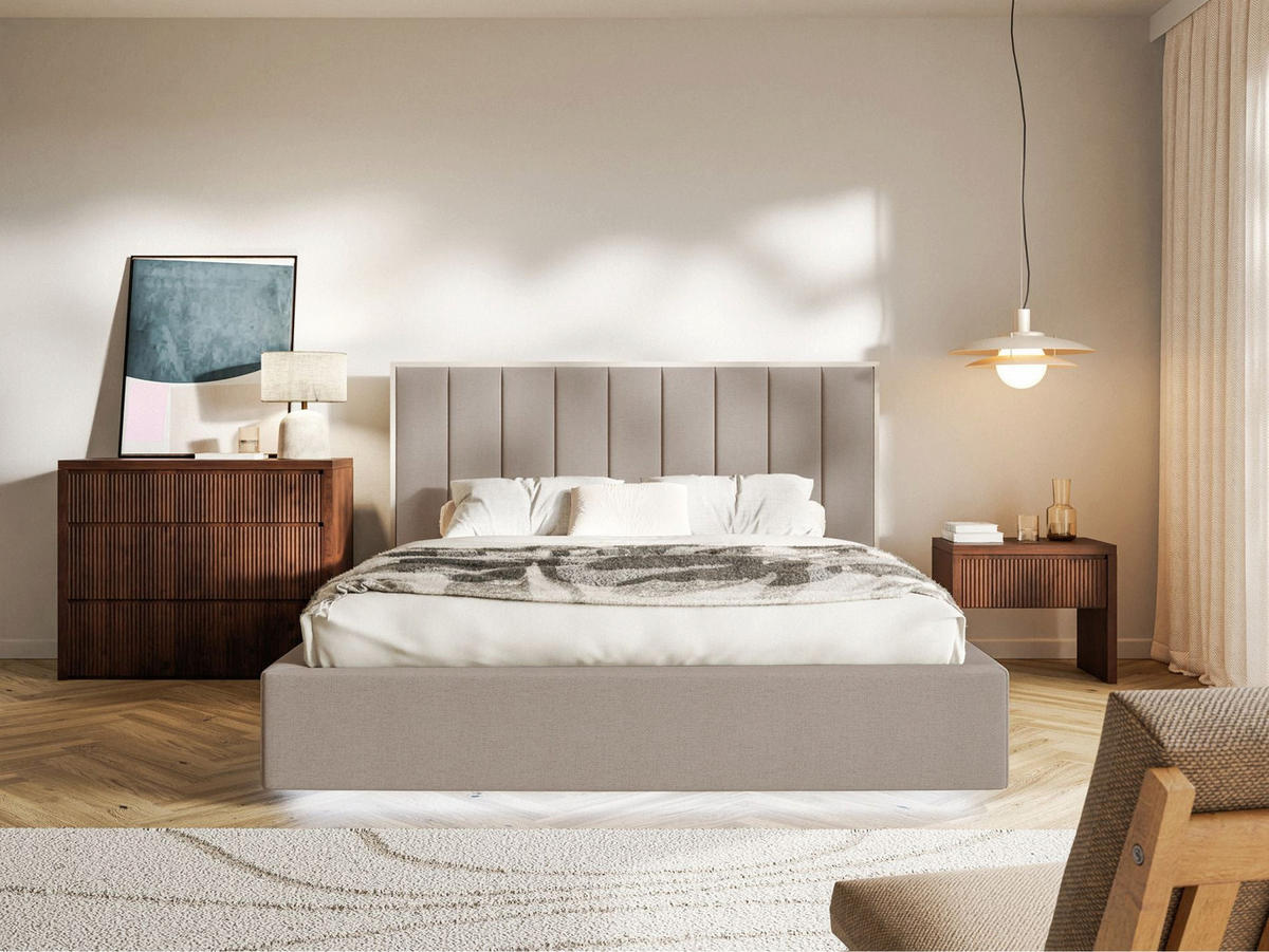 POLSTERBETT Togents Braun mit Chenillebezug, Bettkasten und LED, 180x200 cm - Braun, Textil (180/200cm) - Selsey