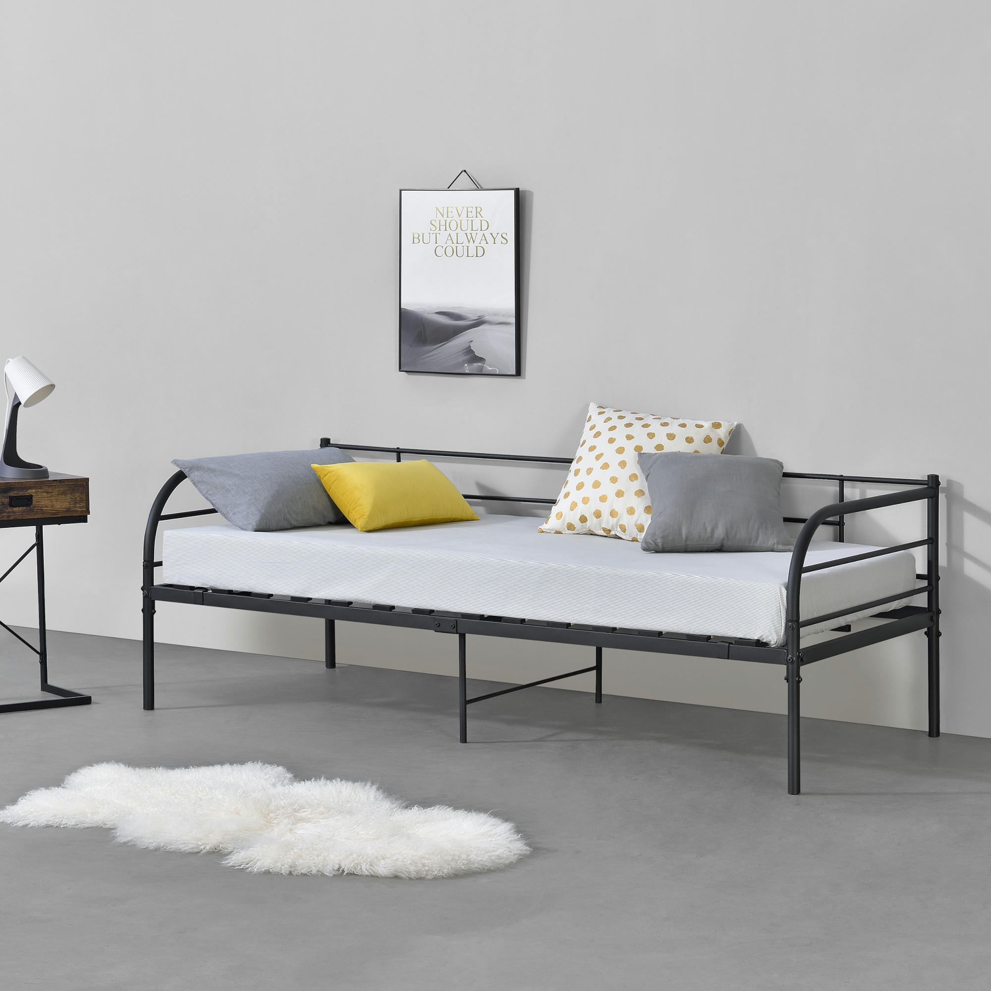 TAGESBETT Falun - Schwarz, Metall (90/200cm) - [en.casa]