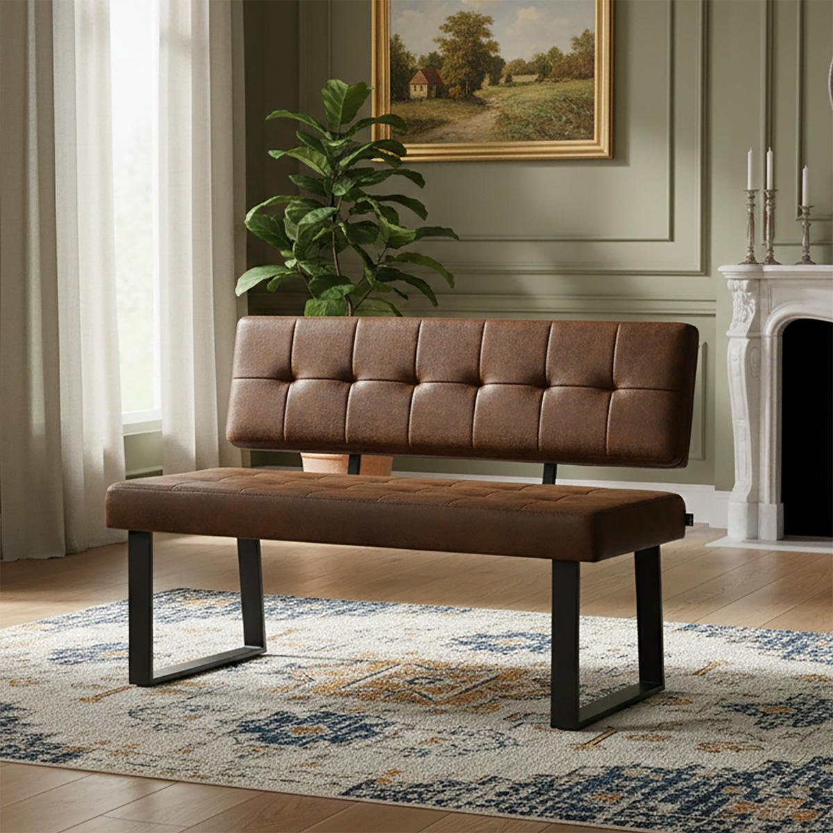 SITZBANK SIGFRID - Braun, Textil/Metall (120/48/56cm) - B&D Home