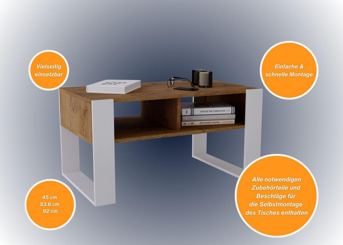 COUCHTISCH Kora92 92/45/53,6 - Nussbaumfarben/Weiß, Holzwerkstoff (54/92/45cm) - RAUMHIRSCH FURNITURE