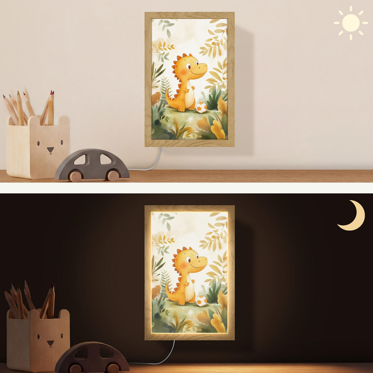 NÁSTĚNNÁ LAMPA Dino - Fotbal - Orange 20x30 cm - béžová, kompozitní dřevo (20/30/8cm) - OnlyWow