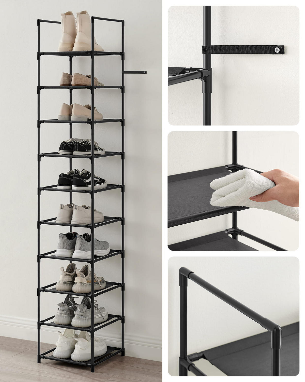 SCHUHREGAL, schwarz - Schwarz, Metall (33/173/33cm) - A2A Home