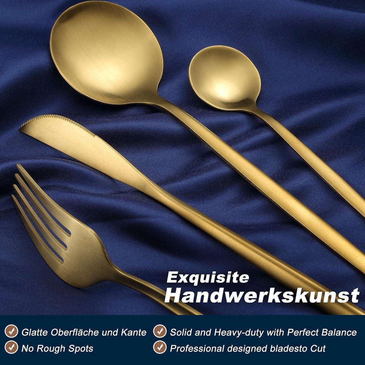 BESTECKSET 30-teilig Gold Matt Edelstahl für 6 Personen - Goldfarben, Metall