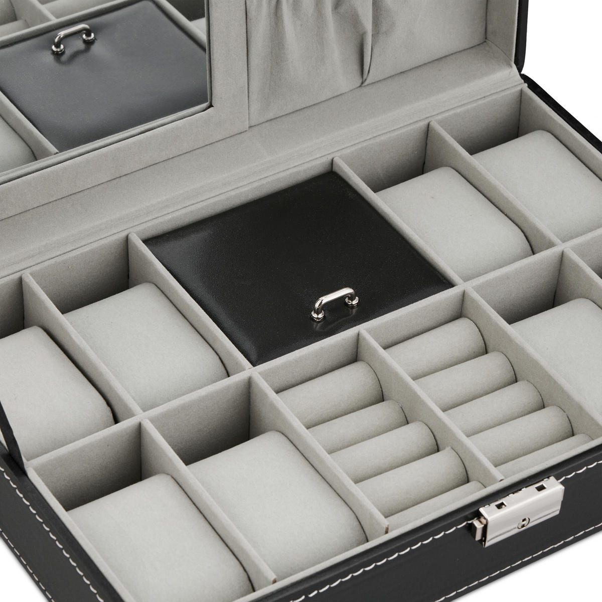 UHRENBOX - Schwarz, Glas/Holzwerkstoff (30/8/20.5cm) - Relaxdays