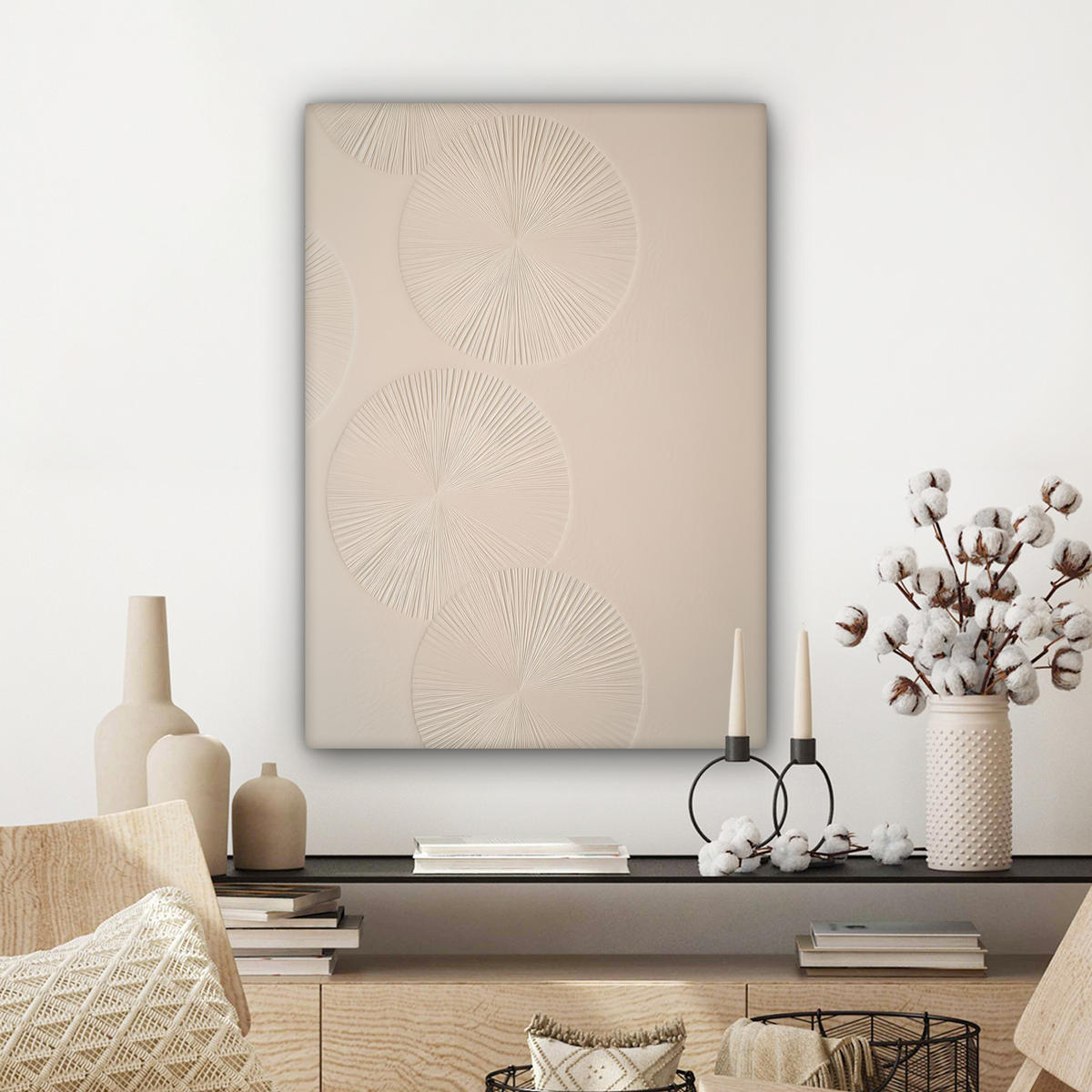 LEINWANDBILD Japandi - Beige - Modern Wandbild Wohnzimmer 60x80 cm - Ecru, Textil (60/80cm) - MuchoWow