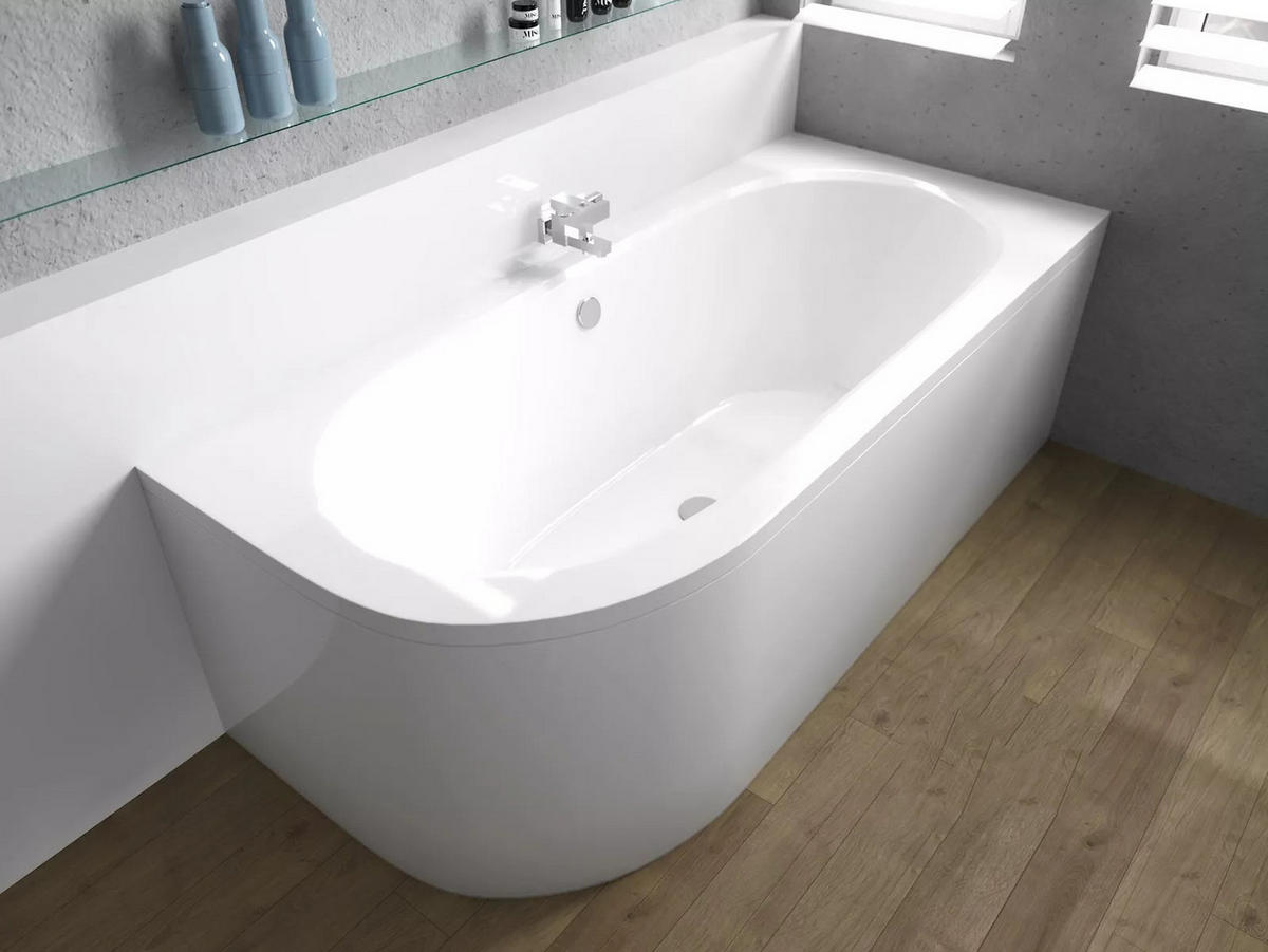 BADEWANNE Eckwanne AVITA 170/75 Rechts mit Schürze Ablauf Füße - Weiß, Kunststoff (75/55.5/170cm) - bad land