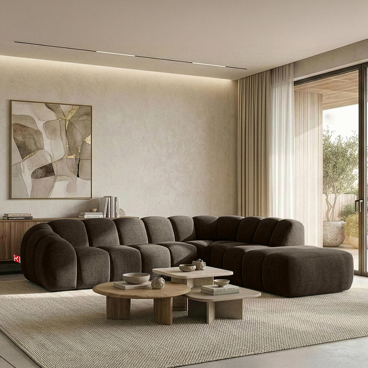 ECKSOFA RECHTS FLAVA, Braun - Braun, Holz/Holzwerkstoff (310/274cm) - KONSIMO®