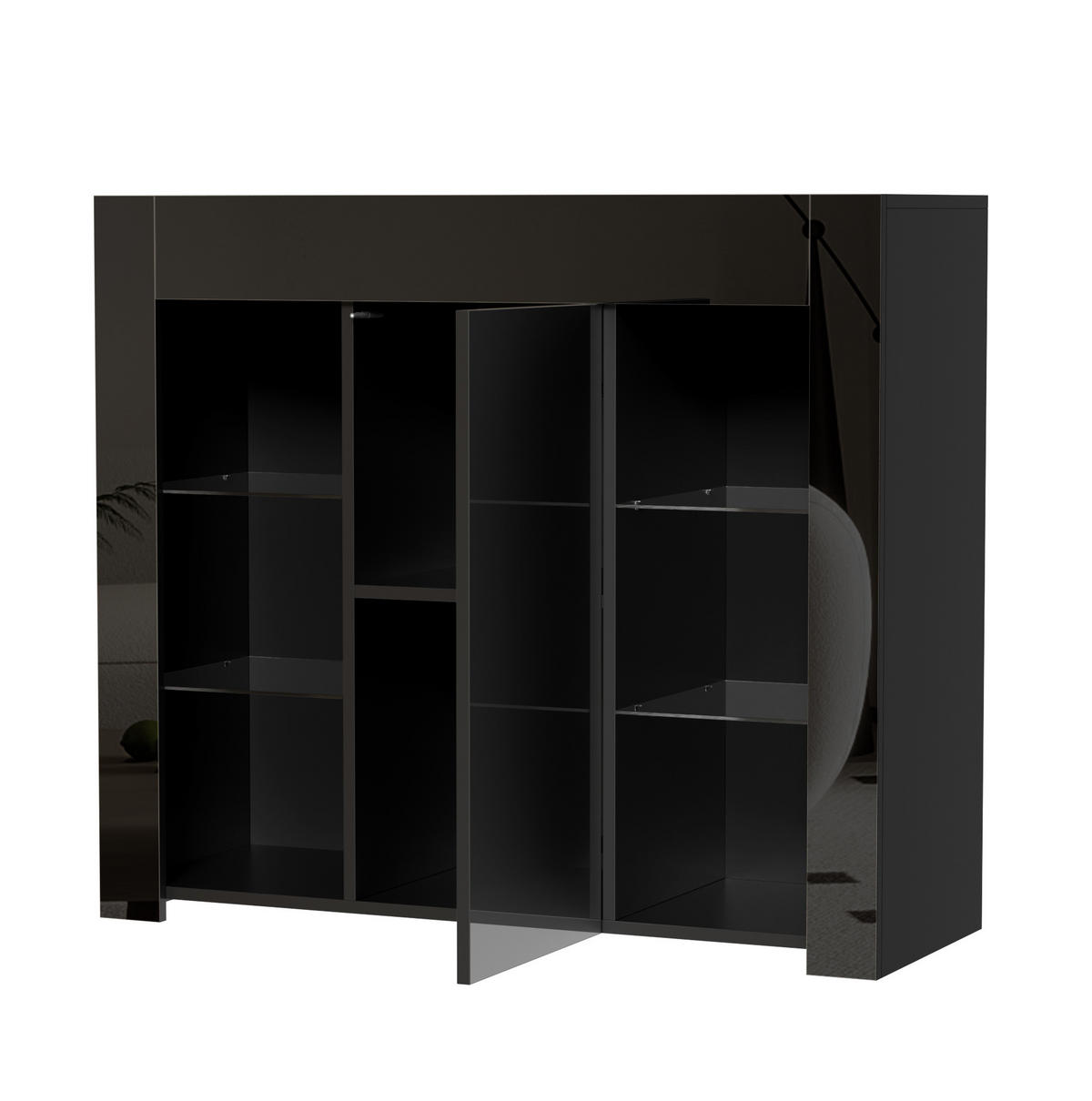 SIDEBOARD in Schwarz mit Hochglanz-Front und Glasregalen, 95/35/83 cm, Schwarz - Schwarz, Holzwerkstoff (95/83/35cm) - Redom