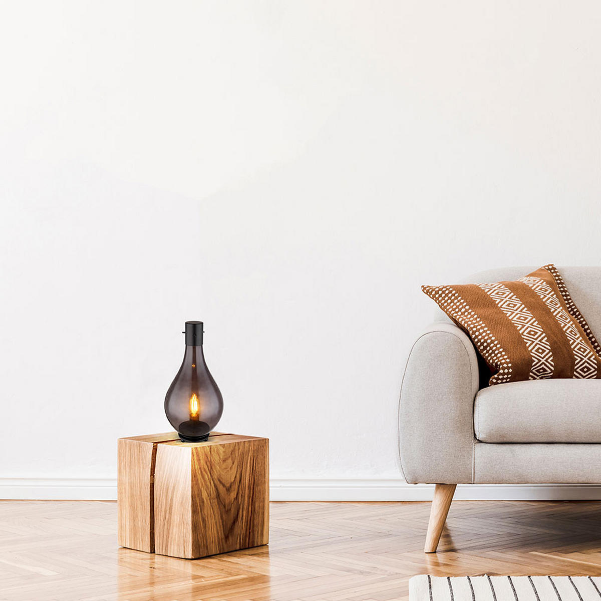 LED TISCHLEUCHTE Glas Rauch Schwarz - Grau, Glas (18/18/35cm) - Globo Lighting