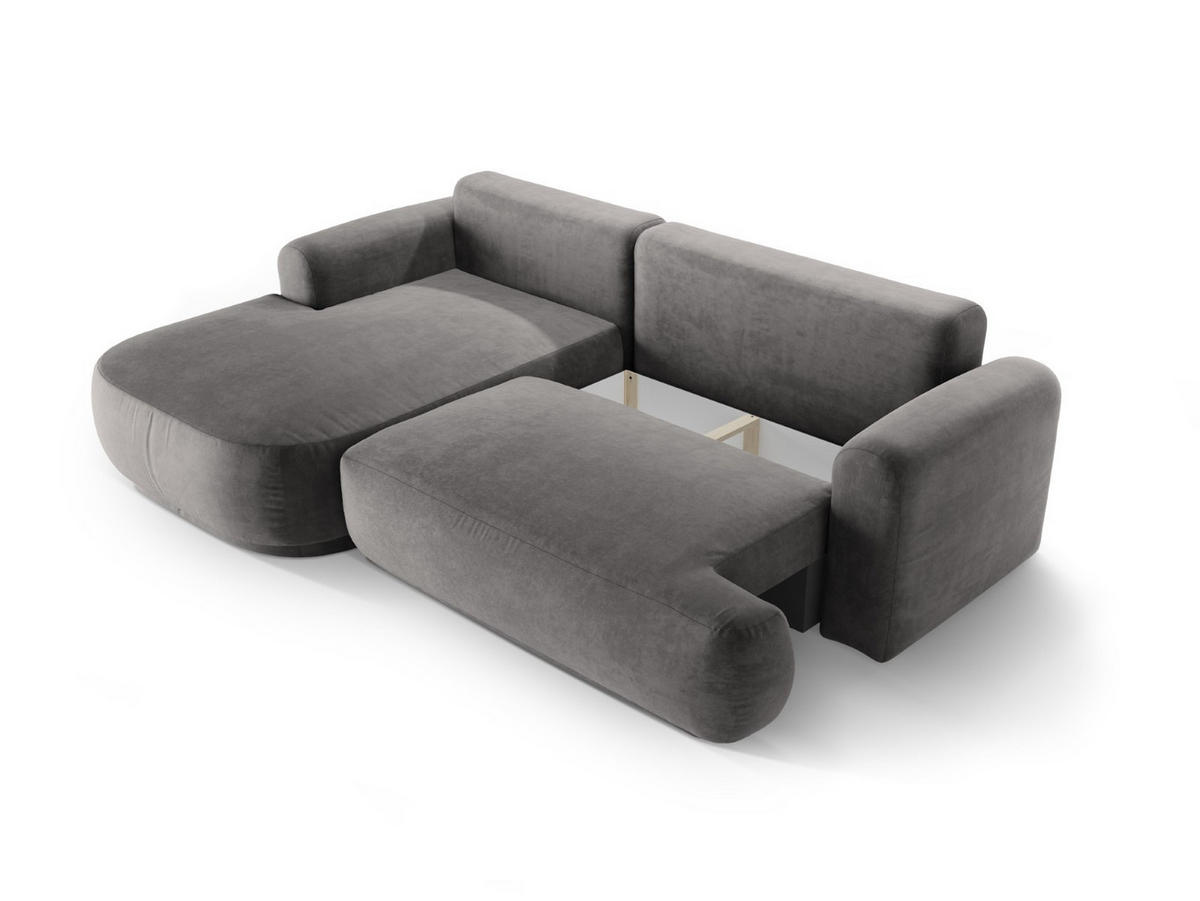 SCHLAFSOFA modular mit Bettkasten links Ella aus Samt grau 5 Sitzplätze - Grau, Textil (174/271cm) - Micadoni