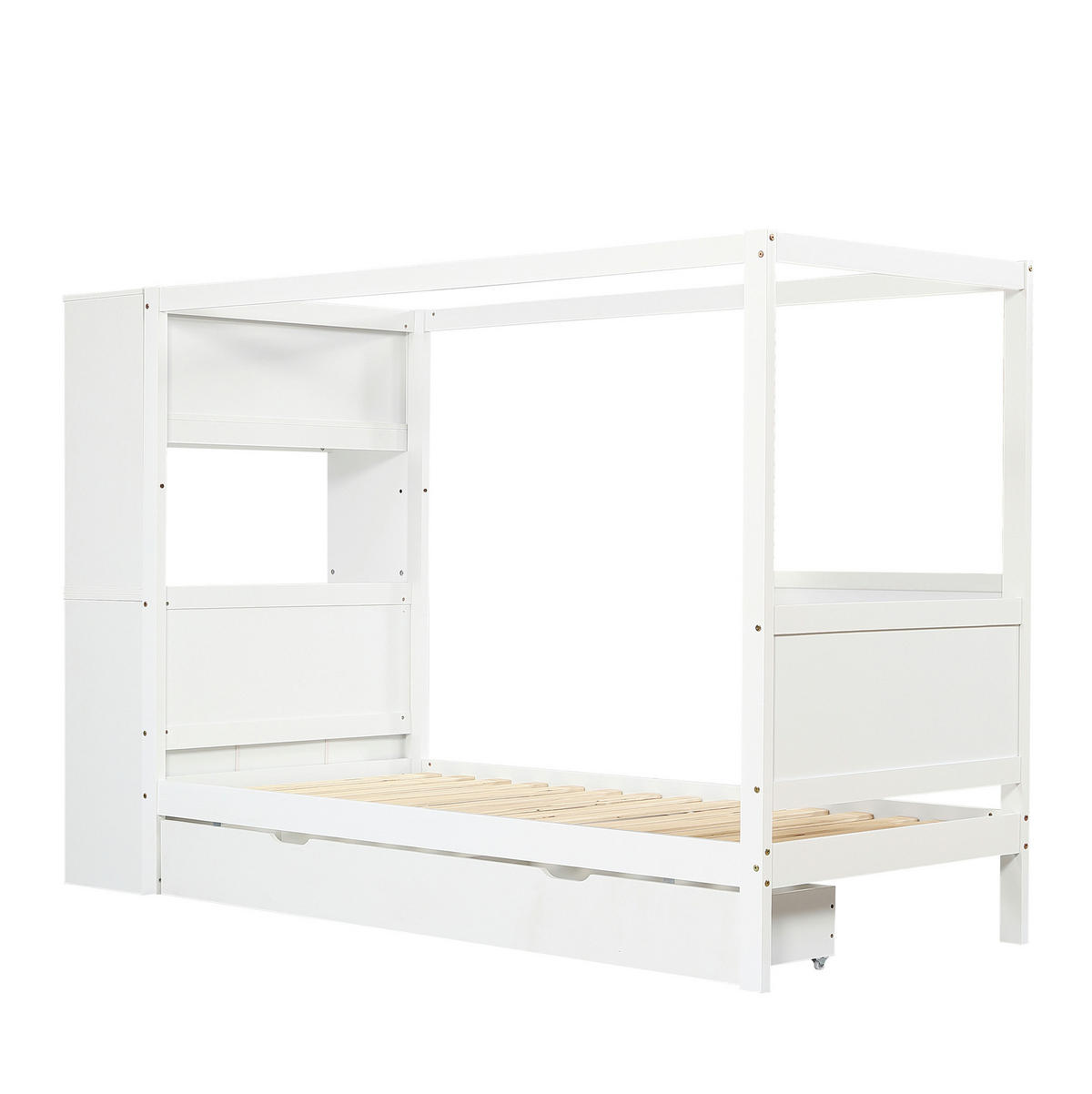 KINDERBETT 90/200 cm Weiß mit Fallschutz, Stauraum und 5 Schubladen - Weiß, Holzwerkstoff (90/200cm) - Flora Grace