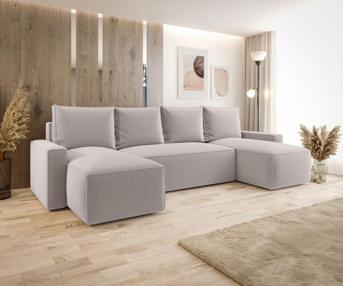 WOHNLANDSCHAFT mit Schlaffunktion SAVIO U Poso 100 - Ecru, Textil (300/75/140cm) - Bedante