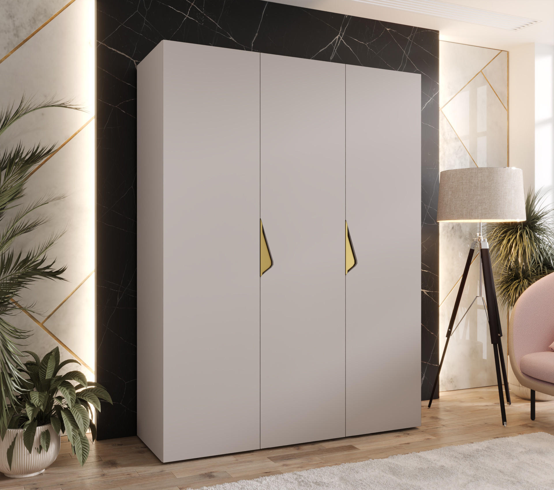 DREHTÜRENSCHRANK 202/150/52 3-türig - Beige/Goldfarben, Holz/Metall (150/202/52cm) - Abiks Möbel