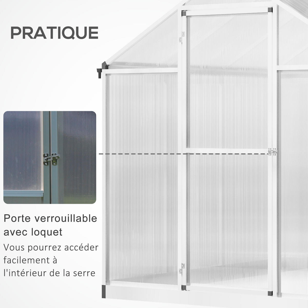 GEWÄCHSHAUS DE-11902 Aluminium Polycarbonat mit Dachluke Silber - Transparent, Metall (190/195/242cm) - ComfortXL