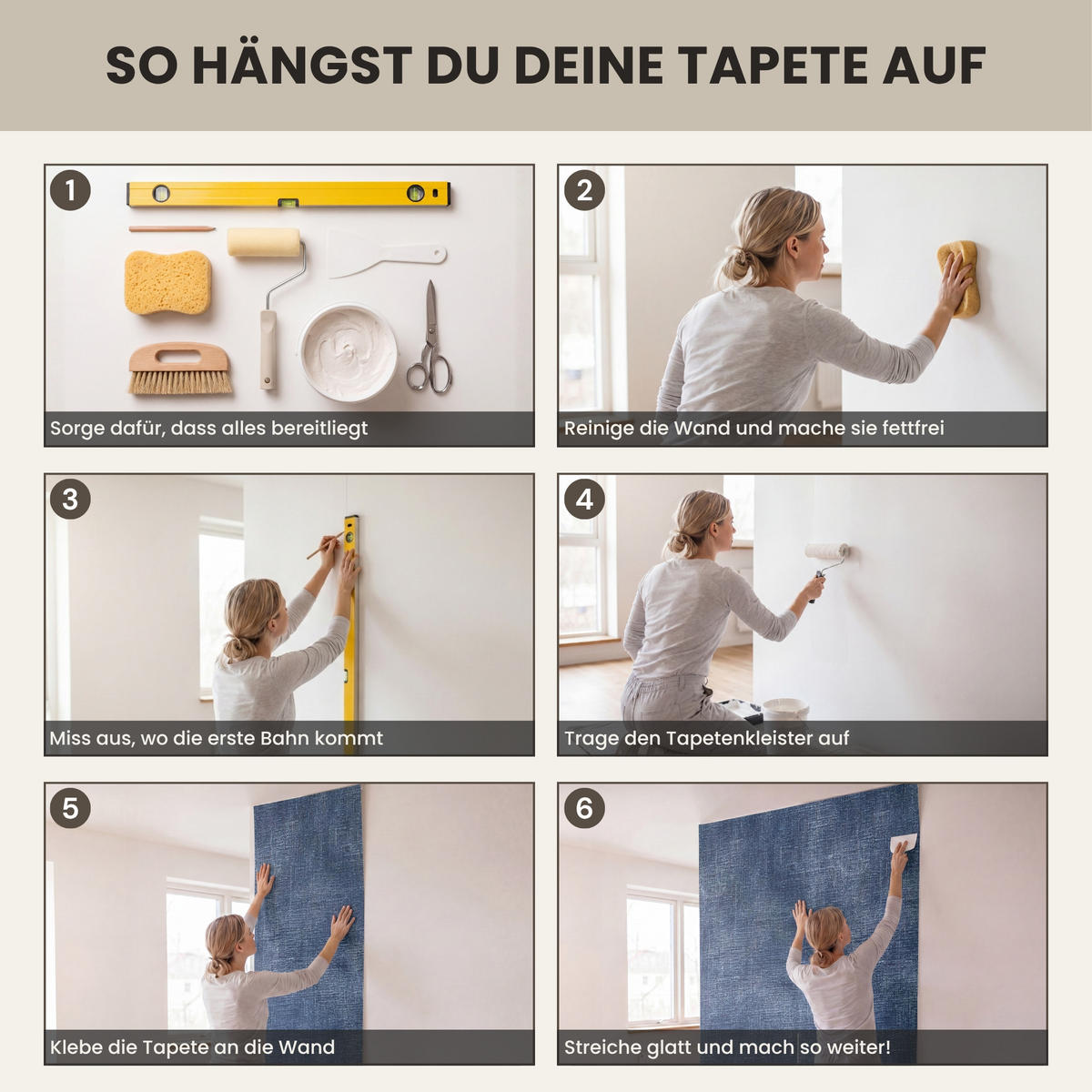 TAPETE - Leinen - Textur - Muster - Denim - Rustikal - 450x200 cm - Blau, Papier (450/200cm) - OnlyWow