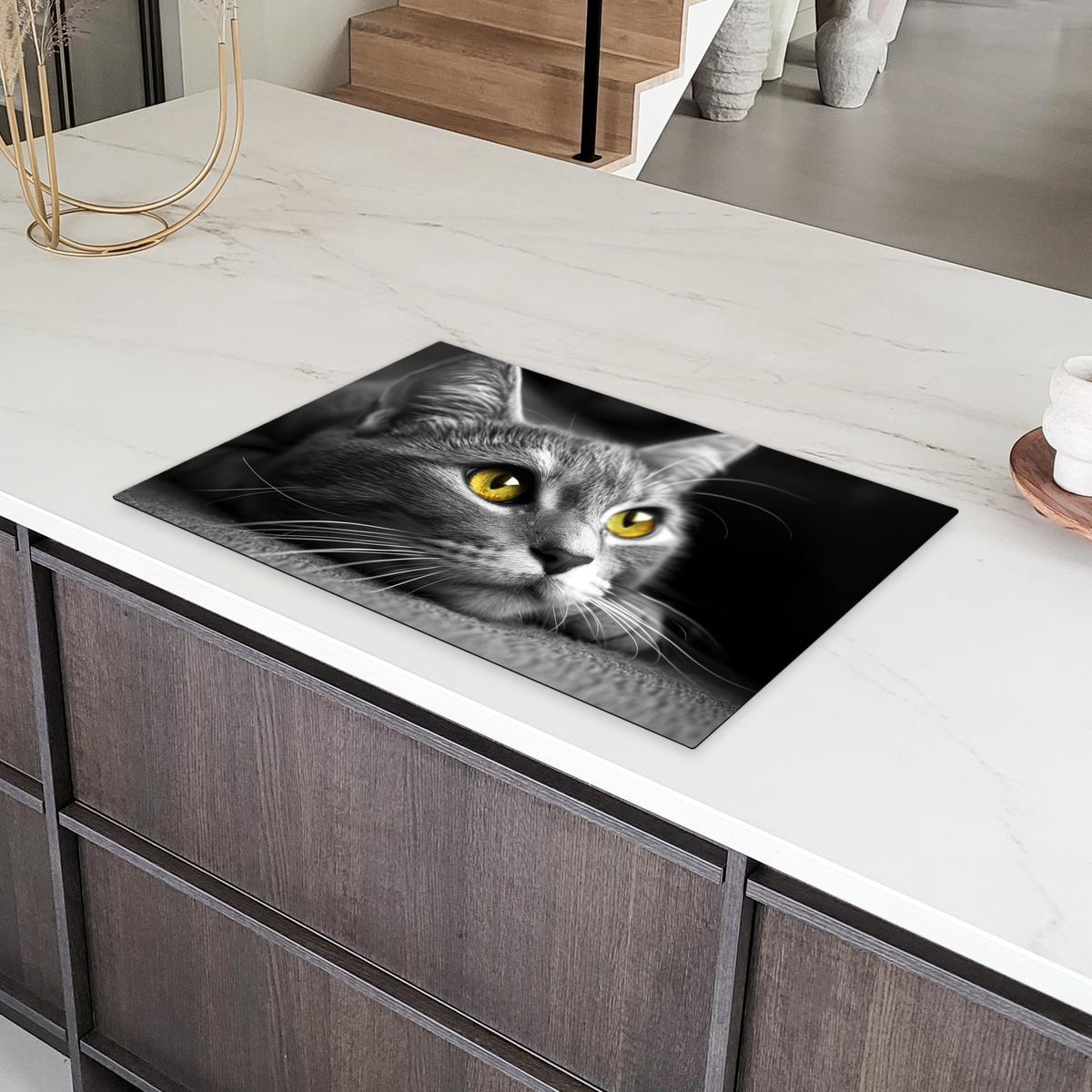 HERDABDECKPLATTE Katze - Grau - Tiere - Katze 80x52 cm - Grau, Kunststoff (80.2/0.2/52.2cm) - MuchoWow