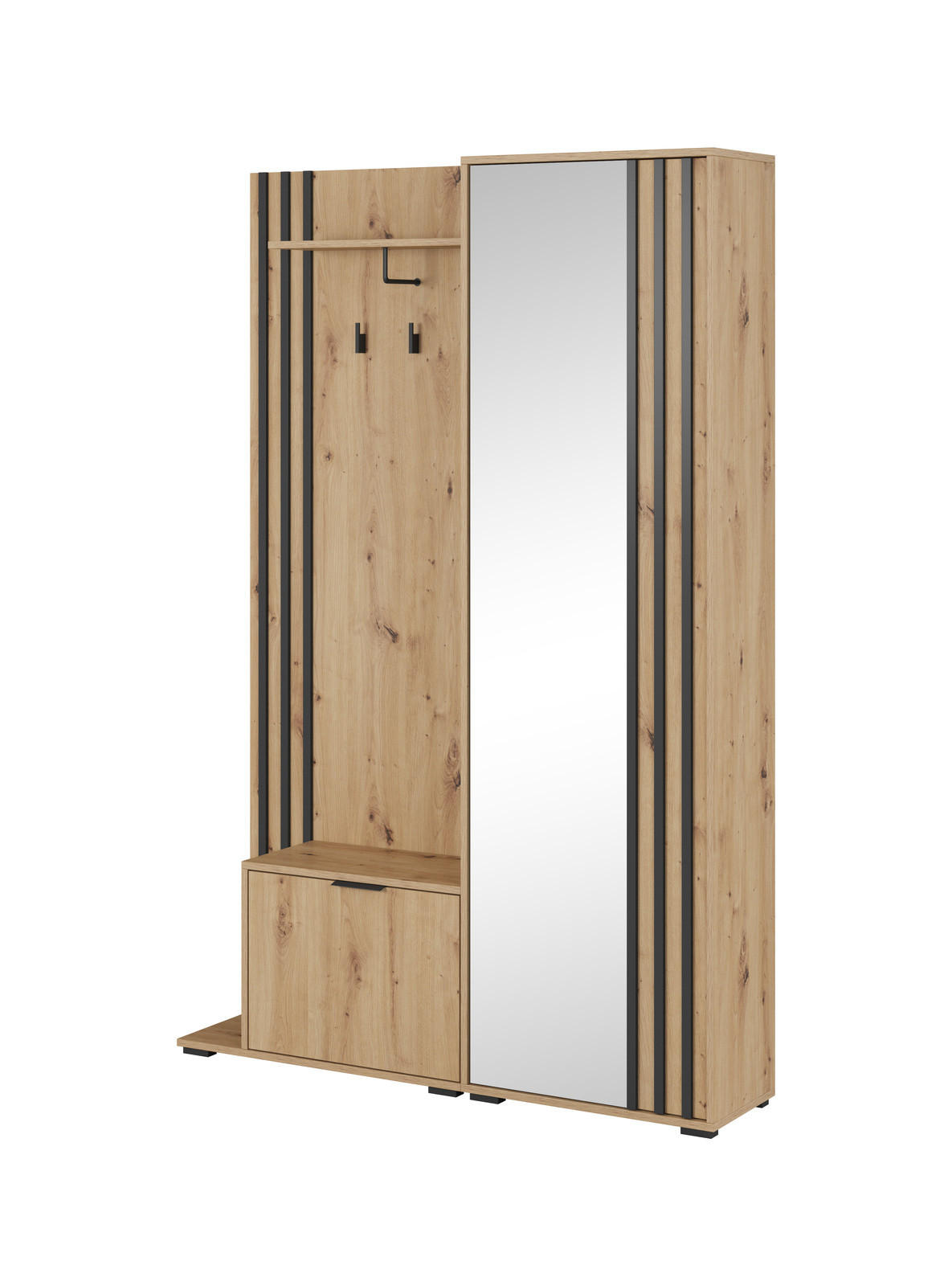 Ravio Garderobe Eiche Artisan, Schwarz 131x192x40 cm