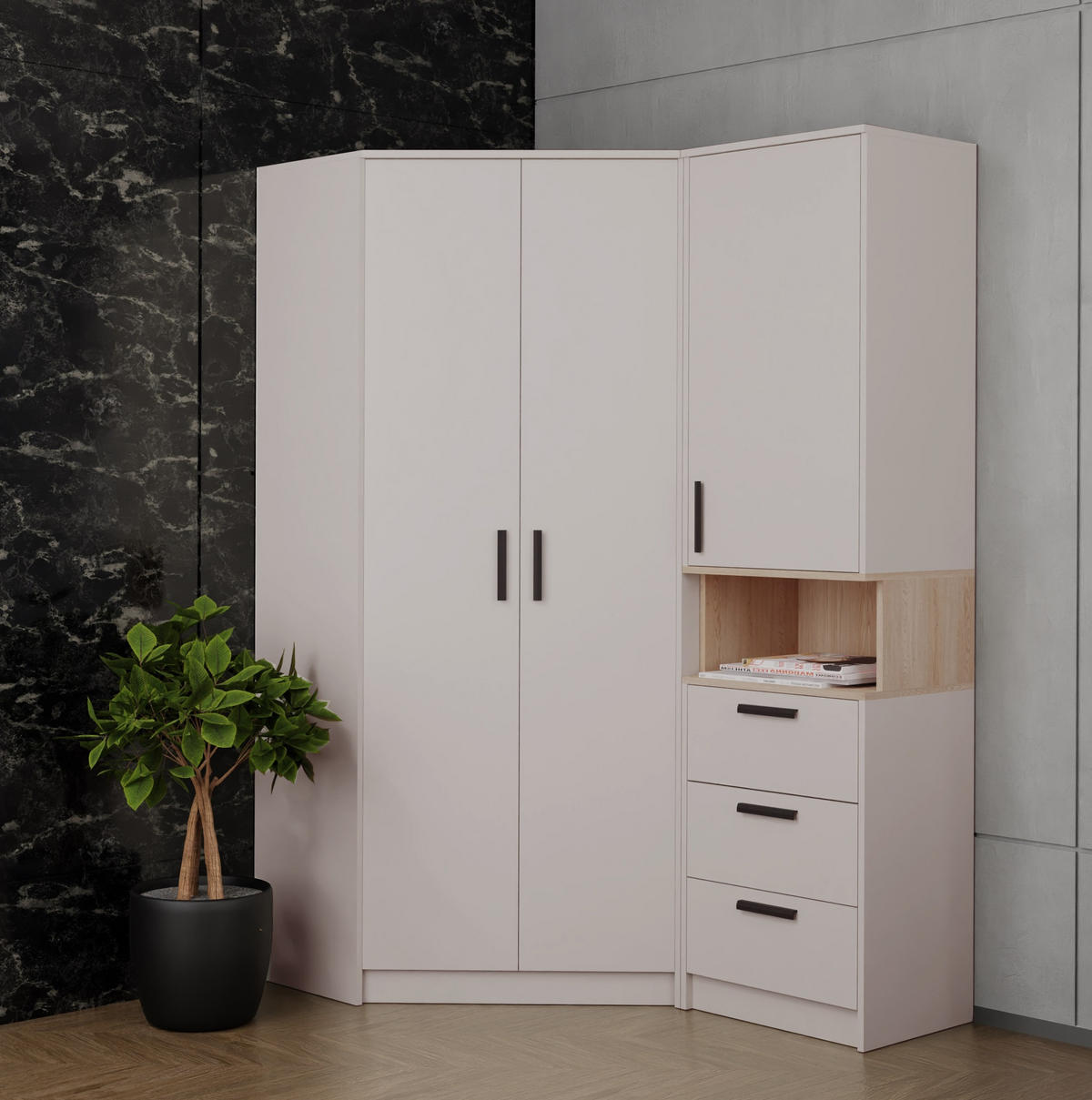MEHRZWECKSCHRANK GRANT G6/C GRAUBEIGE CASHMERE 52/195/40 - Kaschmir/Schwarz, Holzwerkstoff/Kunststoff (52/195/40cm) - Marmex Möbel
