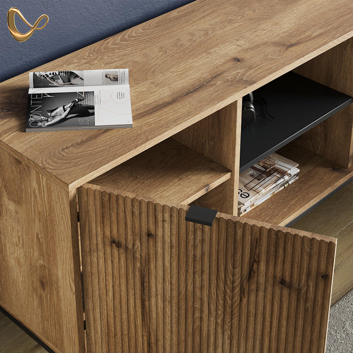 LOWBOARD Aterno Viking Oak 150 x 60 cm mit 2 Türen - Eichefarben, Holzwerkstoff (150/60/40.1cm) - Livinity®