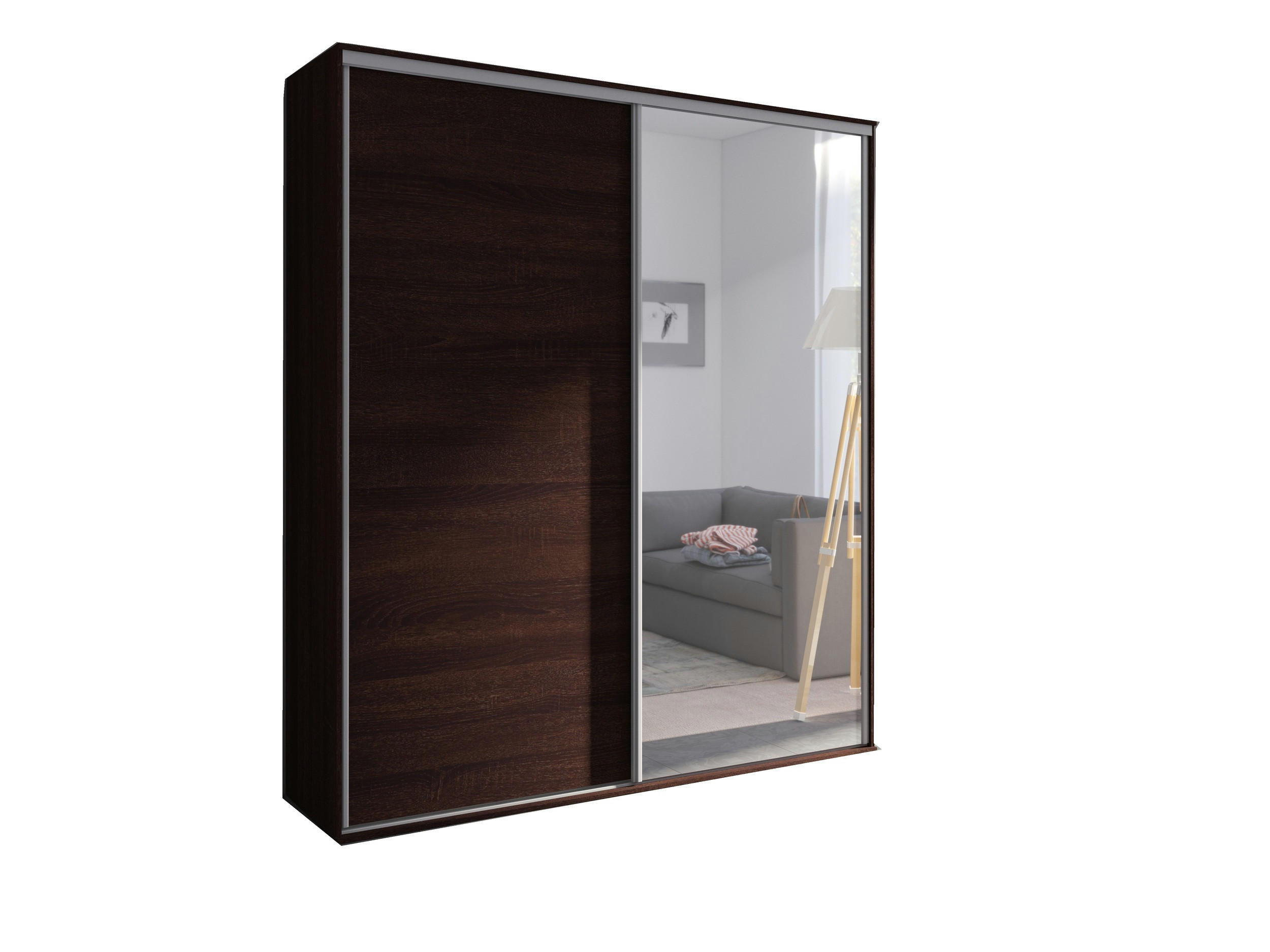 SCHIEBETÜRENSCHRANK - Kleiderschrank BORA 204 mit Spiegel - Schokolade - Braun, Holzwerkstoff (204/244/62cm) - Möblo