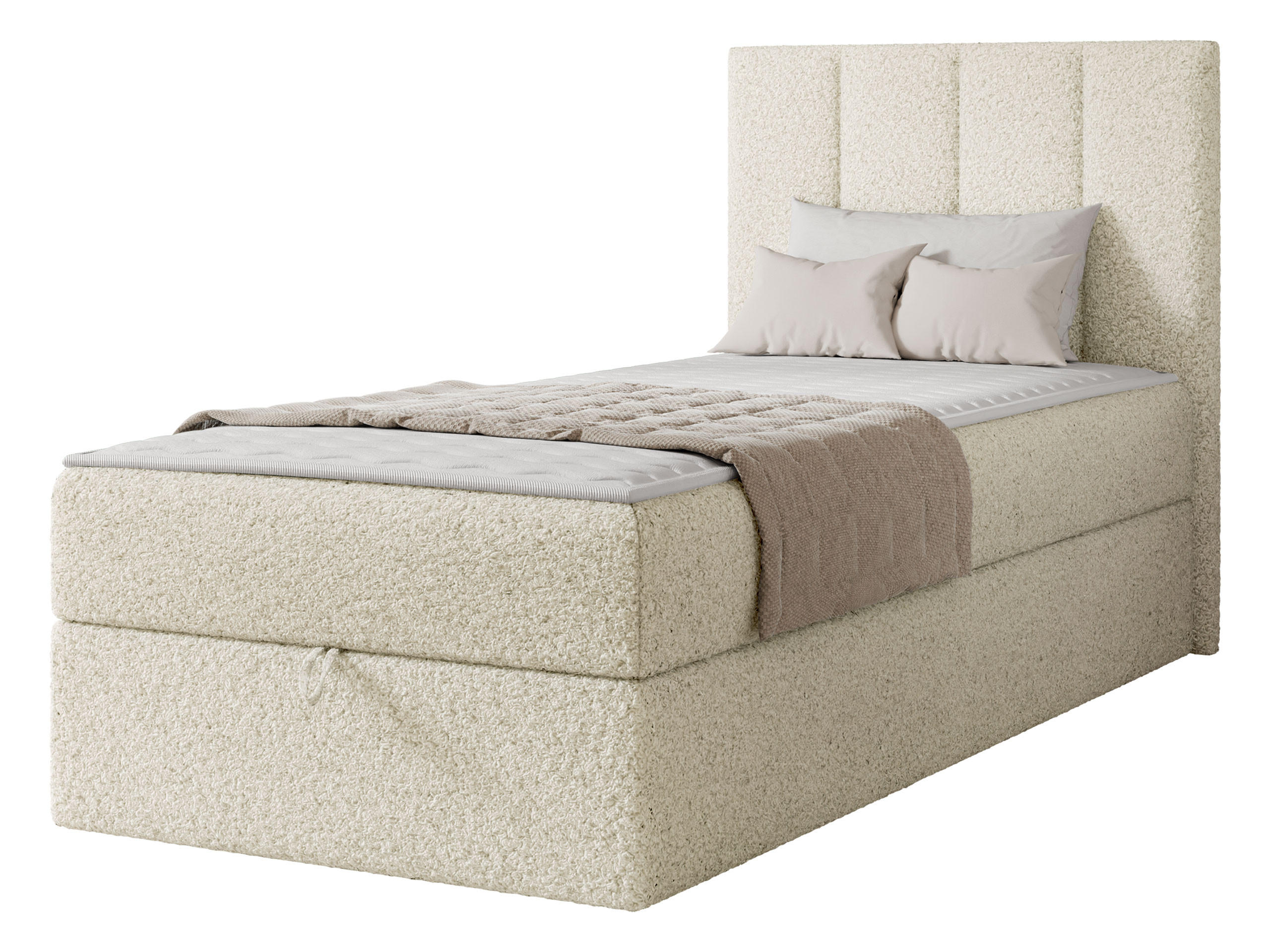 BOXBETT Rebos Single Boucle - H3 - Creme, Holz/Textil (100/200cm) - MIRJAN24