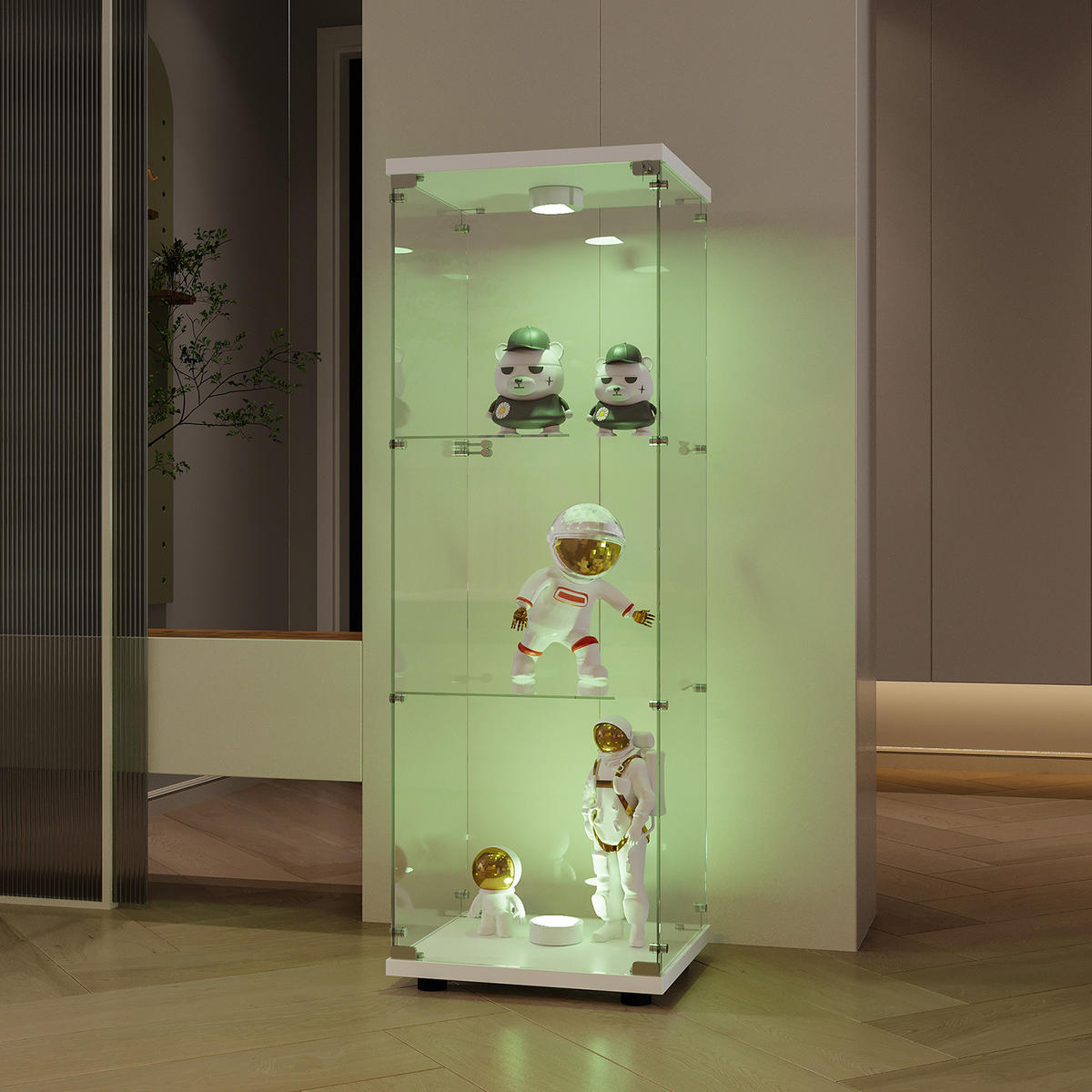 GLASVITRINE Standvitrine in Weiß, mit 3 Böden und LED aus ESG - Weiß, Glas (36.5/125/42.5cm)
