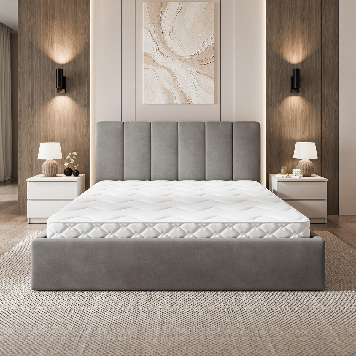 POLSTERBETT NEMIS 180x200 cm mit Bettkästen - Grau - Grau, Holz (180/200cm) - MASSENO
