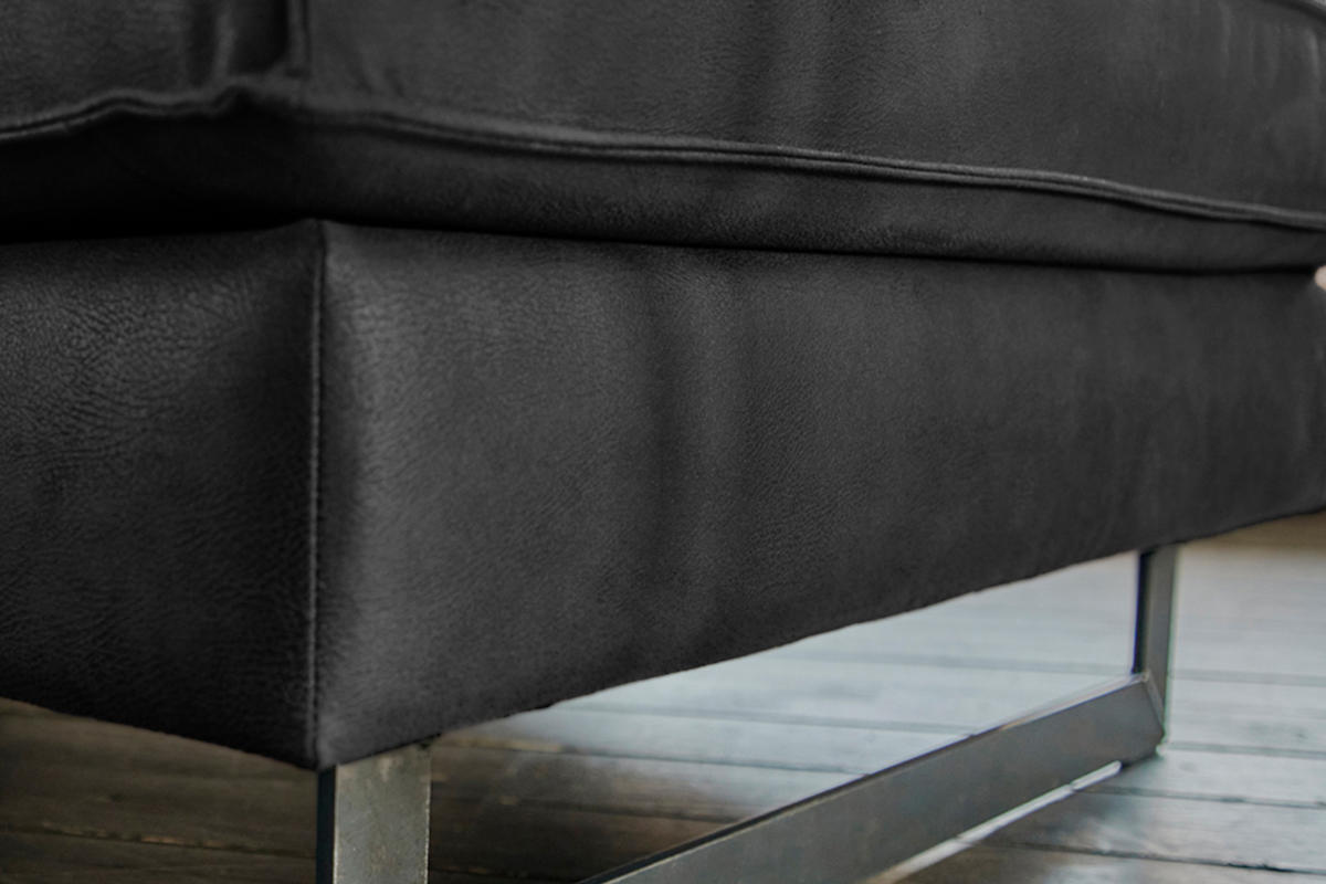 SOFA VILNIUS Schwarz Lederfaserstoff - Schwarz, Leder/Metall (166/85/99cm) - KAWOLA