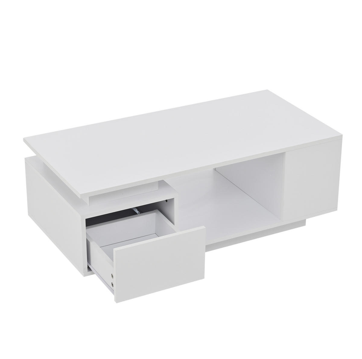 COUCHTISCH mit Schublade 100 x 50 x 36 cm Hochglanz Weiß mit LED - Weiß, Holzwerkstoff (100/50/36cm) - Meubliv