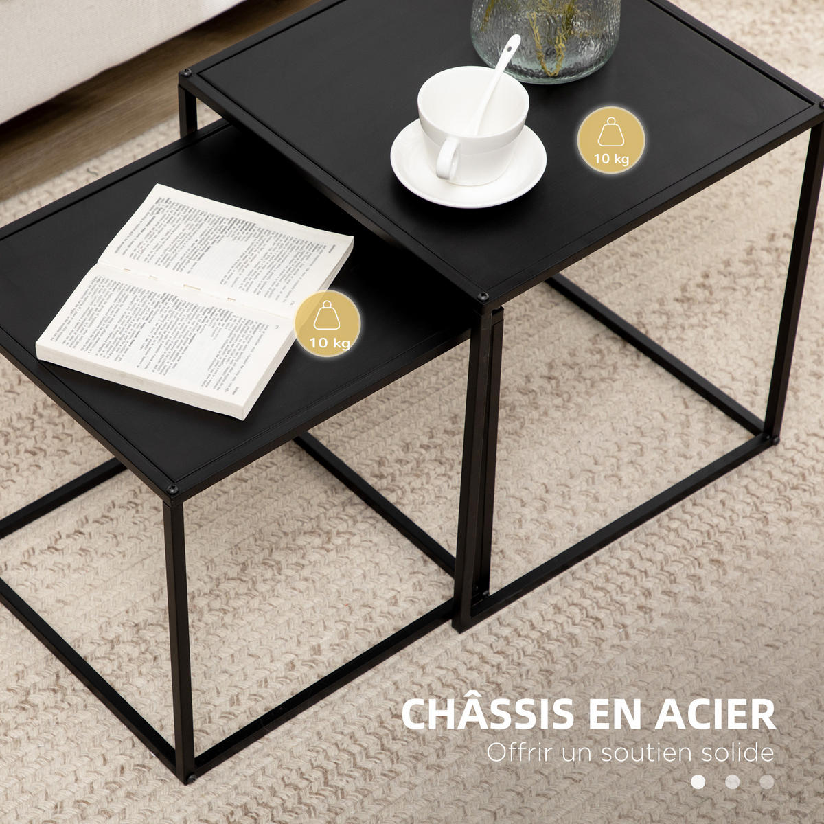 COUCHTISCH-SET Schwarz 2er-Set 40/40/40 cm und 35/35/35 cm - Schwarz, Metall (40/40/40cm) - PANGIVO
