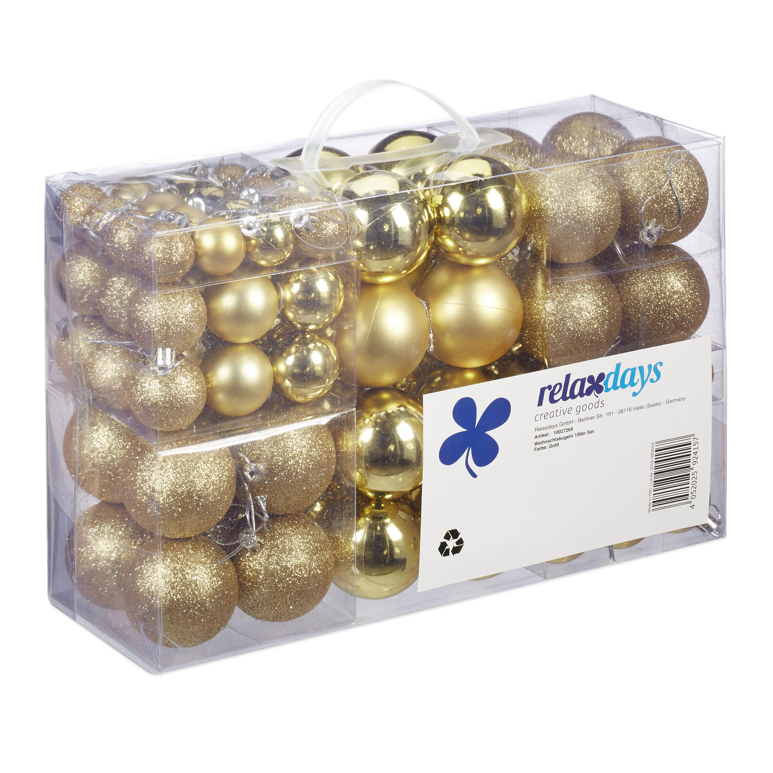 100XWEIHNACHTSKUGELN - Goldfarben, Kunststoff (6/7/6cm) - Relaxdays