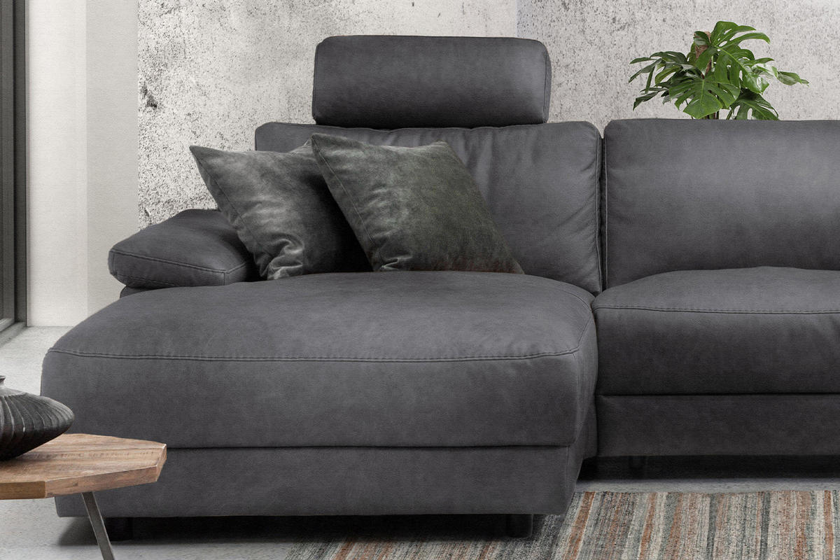 ECKSOFA XL MOTOR. RELAXFUNKTION LOLA Grau Webstoff - Schwarz/Grau, Textil (304/178cm) - KAWOLA