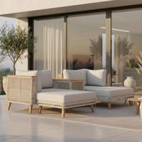 LOUNGEGARNITUR Marilou Creme/ Hellgr Outdoorstoff/Kunststoff - Hellgrau, Holz