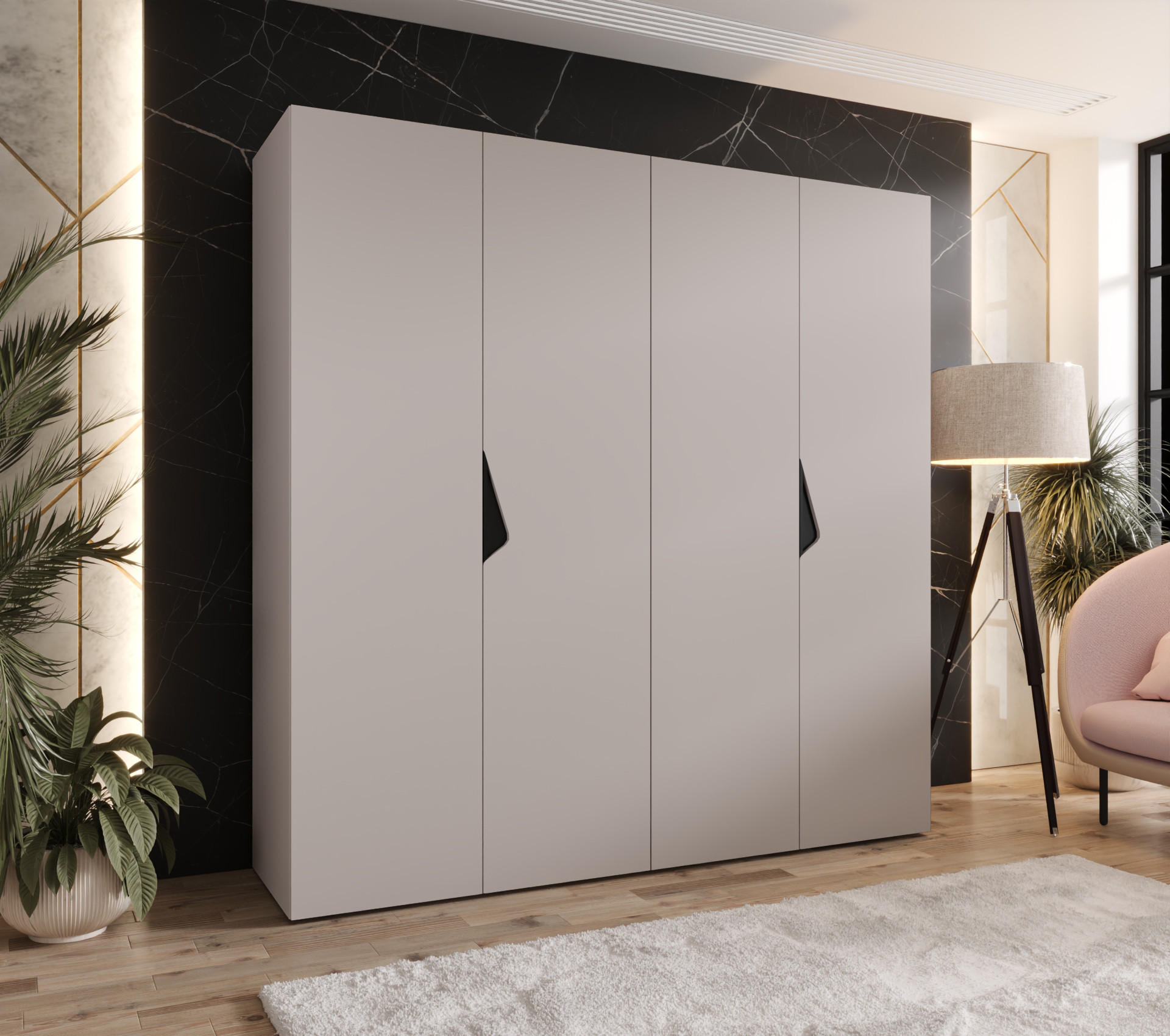 DREHTÜRENSCHRANK 202/200/52 4-türig - Beige/Schwarz, Holz/Metall (200/202/52cm) - Abiks Möbel