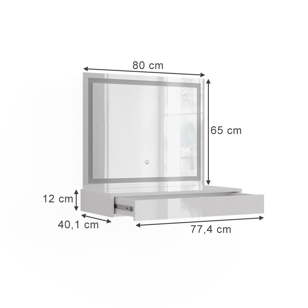 SCHMINKTISCH Sherry Weiß/Weiß Hochglanz 80 cm 2 Teile - Weiß Hochglanz, Holzwerkstoff (80/76/50.1cm) - Vicco
