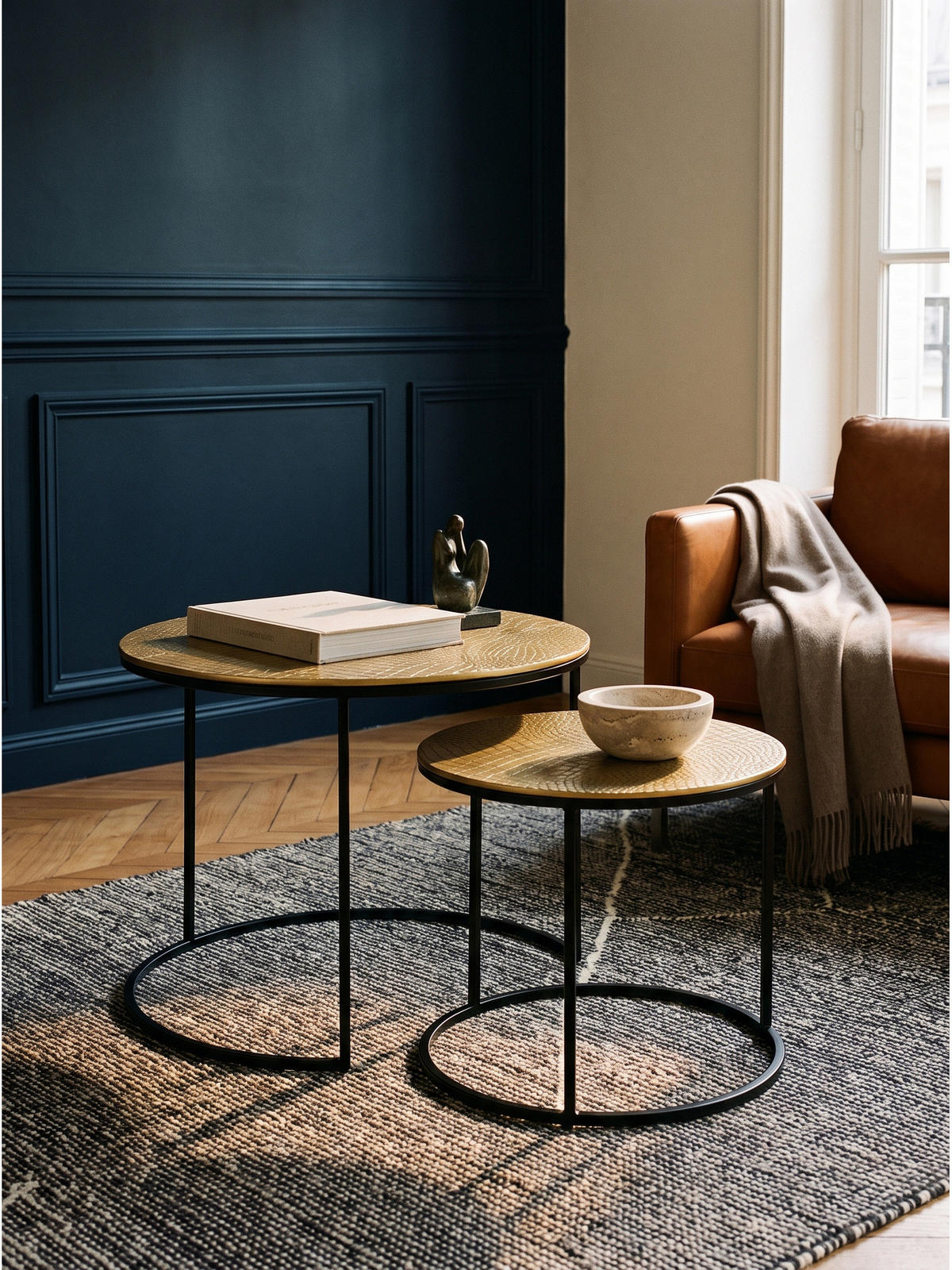 COUCHTISCHE 2er-Set VIENNE, Aluminium, handgefertigt, Gold, Ø 60 x 45 cm - Goldfarben/Schwarz, Metall (60/60/45cm) - KADIMA DESIGN