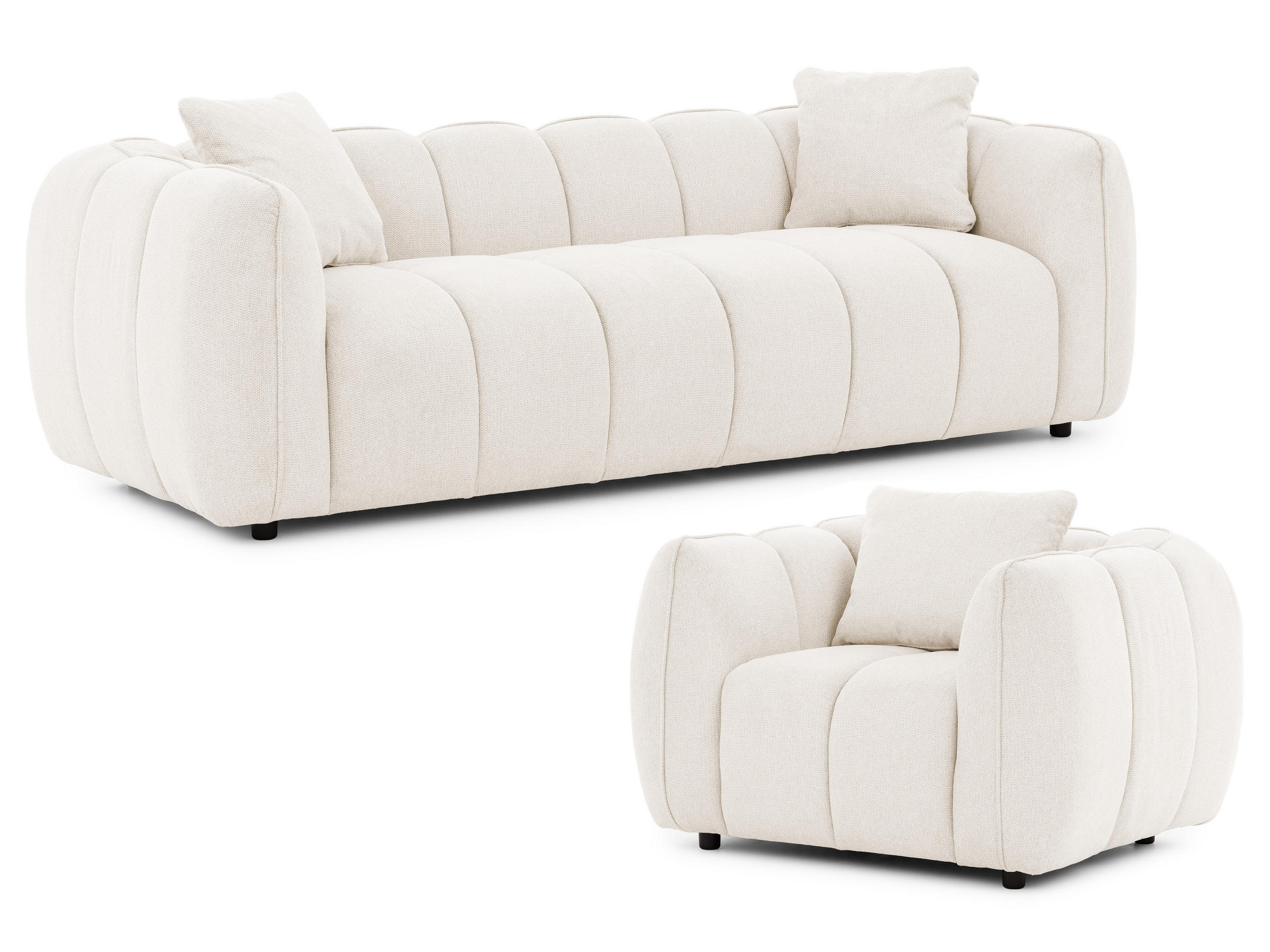 S-Style SEDACÍ SOUPRAVA 3+1 Nubira v hluboce prošívaném designu Bubble z měkké strukturované látky v krémové barvě s moderním vzhledem