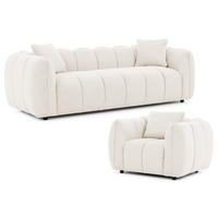 SITZGARNITUR 3+1 Nubira in tief gesteppter Bubble-Optik aus weichem Creme Strukturstoff im modernen Design - Creme/Schwarz, Holz/Kunststoff (228/69/89cm) - S-Style Möbel