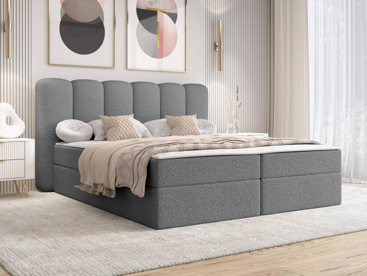 BOXBETT Softi 1 Boucle - H3 - Schwarz/Grau, Holz/Holzwerkstoff (180/200cm) - MIRJAN24