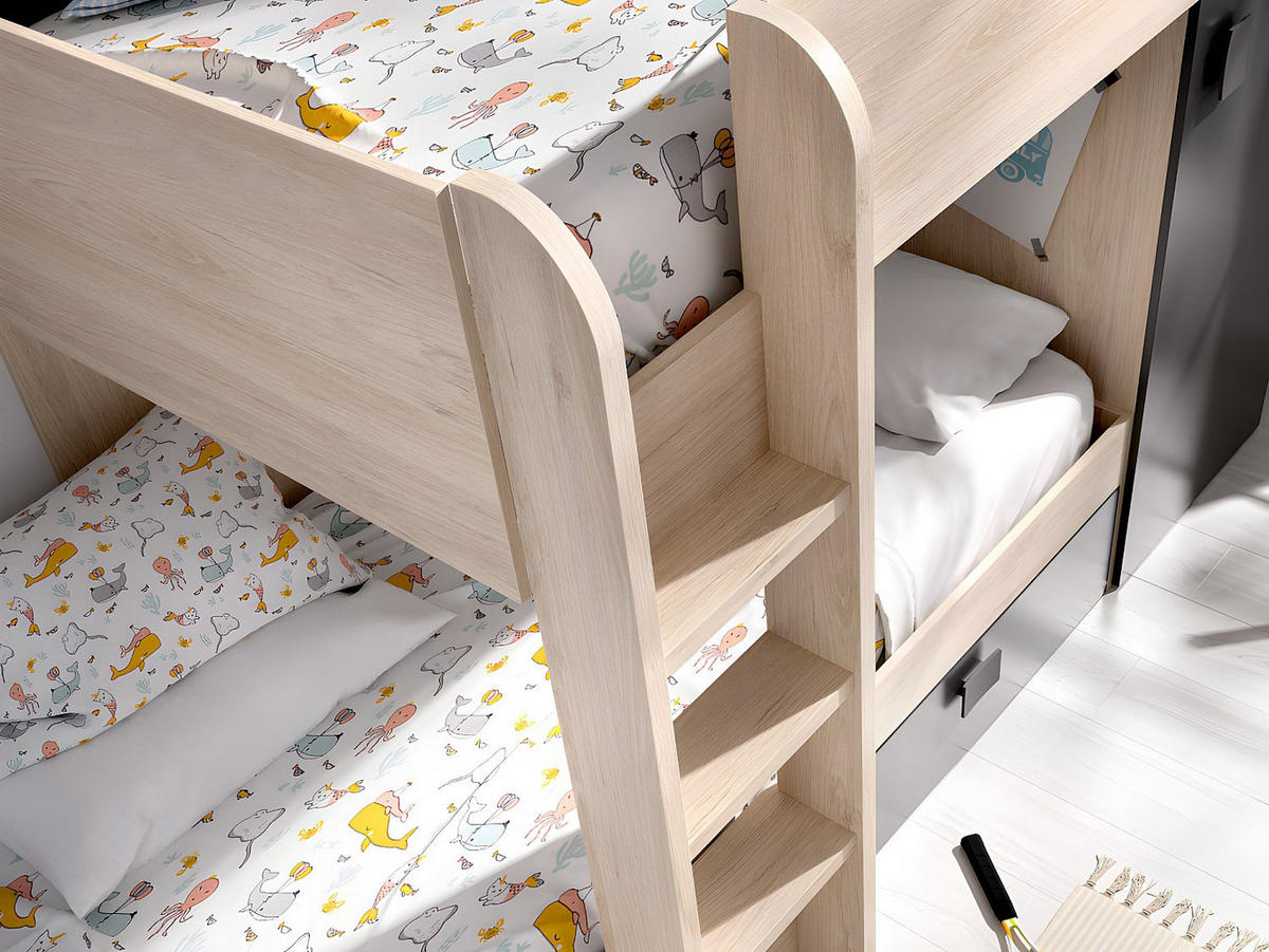 ETAGENBETT - 2 -Sitzer - Holzspan - anthrazitgrau, naturfarben hell - RICARDO - Anthrazit/Naturfarben, Holz (111/255cm) - Vente-Unique