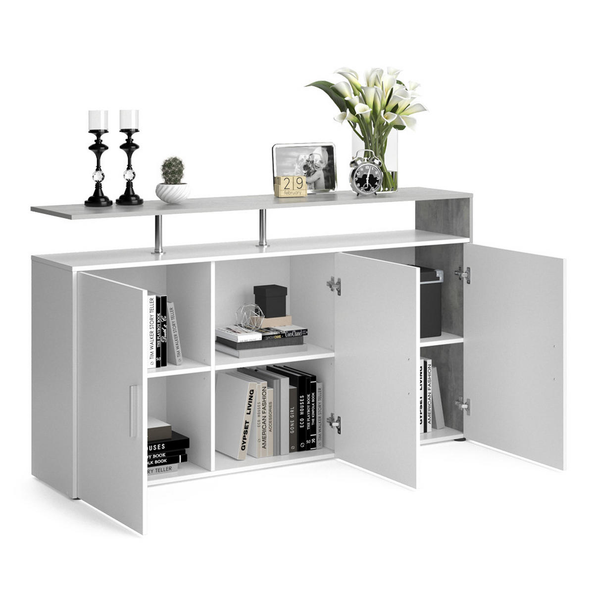 KOMMODE Amato Beton/Weiß 160 x 91.6 cm - Weiß/Grau, Holzwerkstoff (35/91.6/160cm) - Vicco