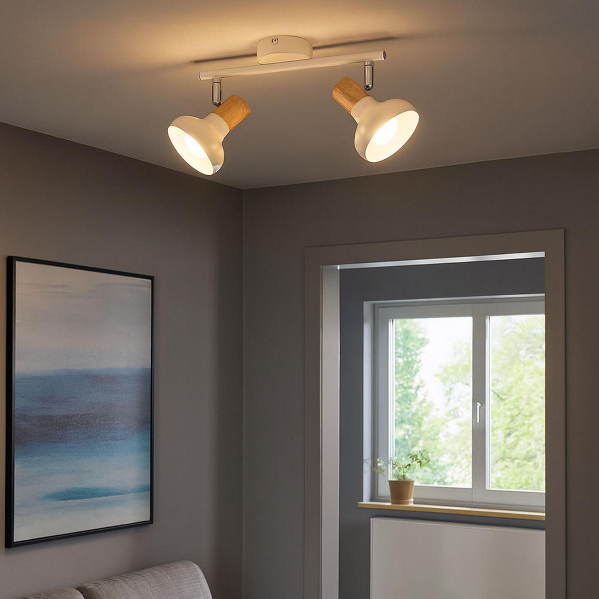 LED DECKENLEUCHTE Holzoptik Weiß 2-Flammig - Weiß, Metall (35.5/13/16cm) - Wofi