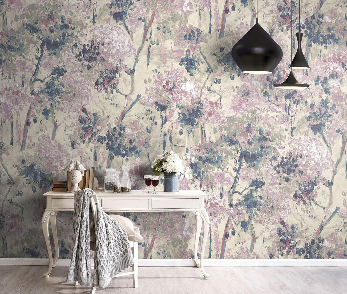 FOTOTAPETE Blumenmuster 424 x 280 cm - Pink, Papier (424/280cm) - Sanders & Sanders