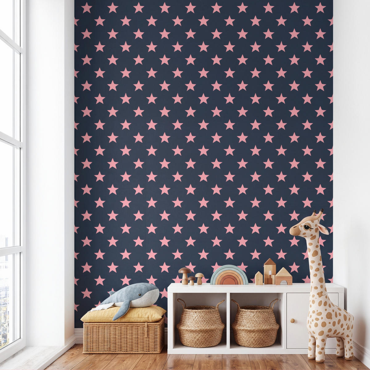 KINDERTAPETE - Muster - Sterne - Rosa - 220x300 cm - Anthrazit, Papier (220/300cm) - OnlyWow