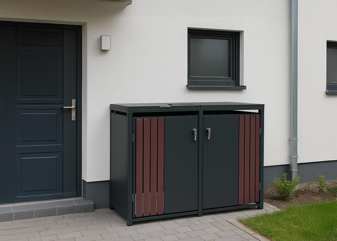 2ER-MÜLLTONNENVERKLEIDUNG Anthrazit, Dunkelbraun - Anthrazit/Dunkelbraun, Metall (132/122/84cm) - MCW