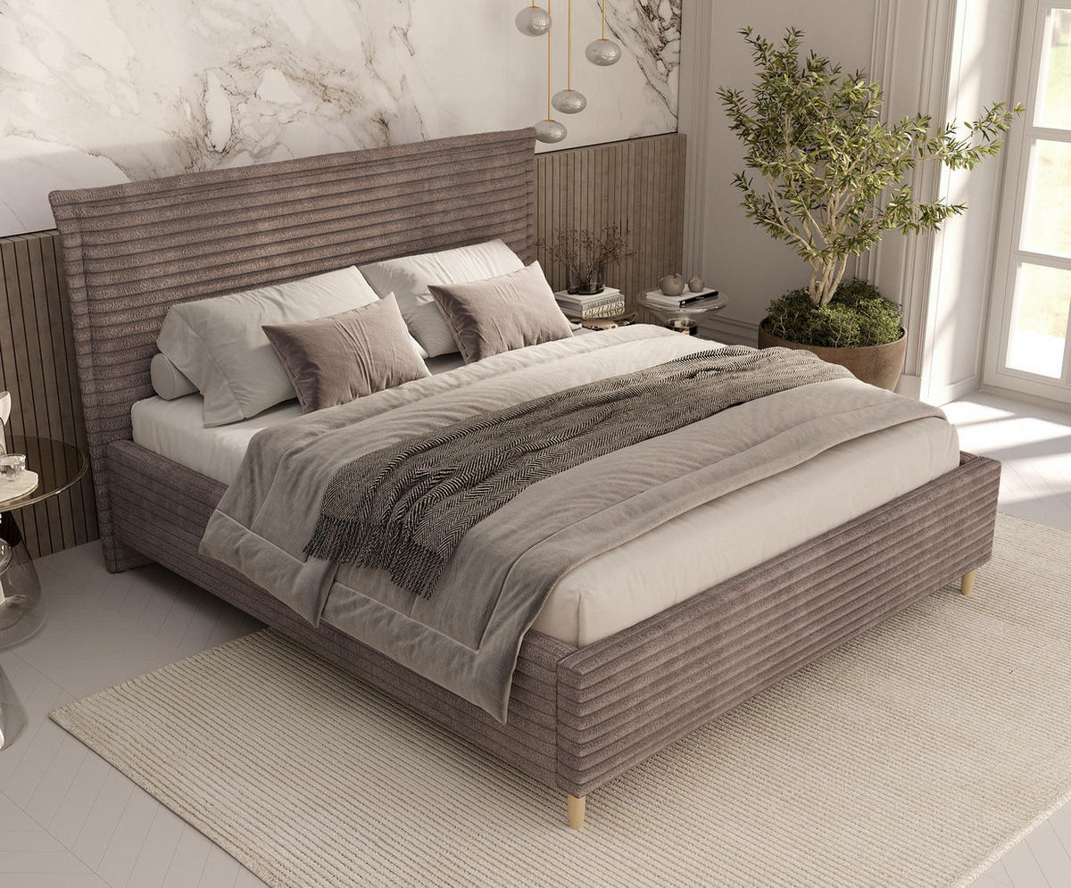 POLSTERBETT Cape Cod Beige 180/200 cm im Samtstoff - Beige/Naturfarben, Holz/Holzwerkstoff (180/200cm) - Maison de Reve